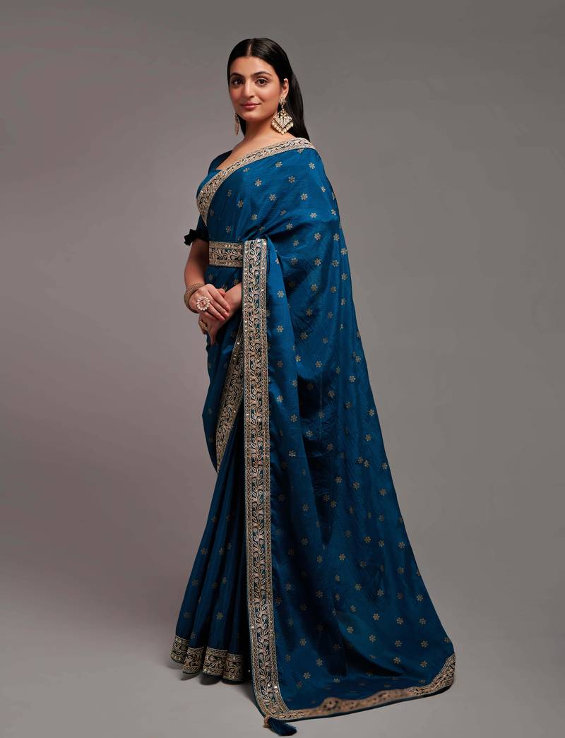 Bandhani Print Chinon Fabric Saree with Embroidery Sequins Lace Border work With Waist Belt
