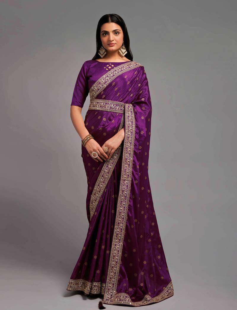 Bandhani Print Chinon Fabric Saree with Embroidery Sequins Lace Border work With Waist Belt
