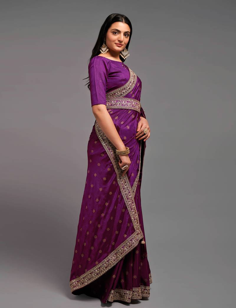 Bandhani Print Chinon Fabric Saree with Embroidery Sequins Lace Border work With Waist Belt
