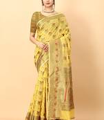Yellow Color Cotton Silk Party Wear Saree With Rich Zari Pallu & Designer Blouse
