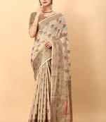 Beige Color Cotton Silk Party Wear Saree With Rich Zari Pallu & Designer Blouse