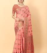 Peach Color Cotton Silk Party Wear Saree With Rich Zari Pallu & Designer Blouse