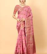 Pink Color Cotton Silk Party Wear Saree With Rich Zari Pallu & Designer Blouse