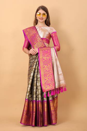 Yellow Color Cotton Silk Party Wear Saree With Rich Zari Pallu & Designer Blouse