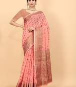 Peach Color Cotton Silk Party Wear Saree With Rich Zari Pallu & Designer Blouse