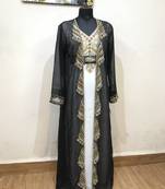 Black and white Full Sleeves Moroccan Kaftan With Sun-proof hijab