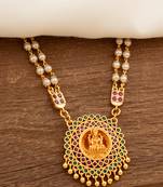Off-white pearl with ruby connector LONG necklace with laxmi pendant one gram gold temple jewellery