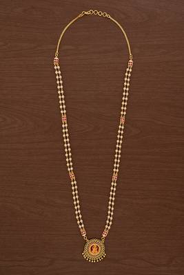 Off-white pearl with ruby connector LONG necklace with laxmi pendant one gram gold temple jewellery 2