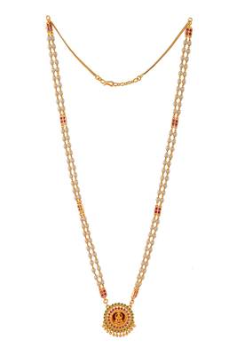 Off-white pearl with ruby connector LONG necklace with laxmi pendant one gram gold temple jewellery 3