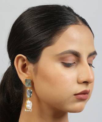 Lustrous green contemporary abalone baroque pearl earrings 1