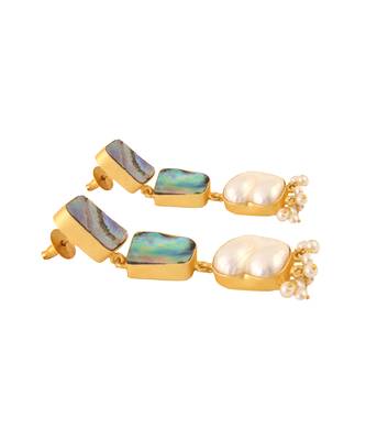 Lustrous green contemporary abalone baroque pearl earrings 3