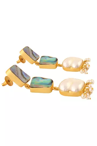 Lustrous green contemporary abalone baroque pearl earrings