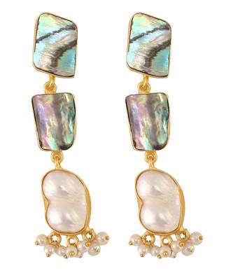 Lustrous green contemporary abalone baroque pearl earrings 4