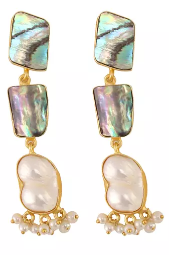 Lustrous green contemporary abalone baroque pearl earrings