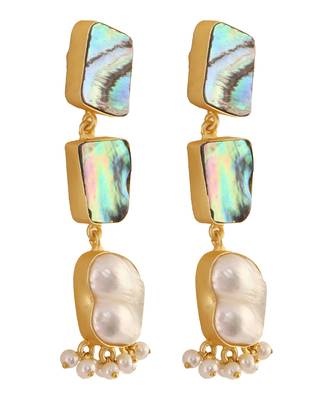 Lustrous green contemporary abalone baroque pearl earrings 5