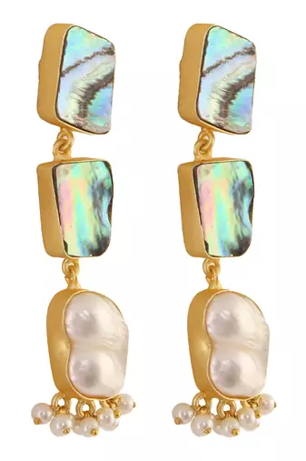 Lustrous green contemporary abalone baroque pearl earrings