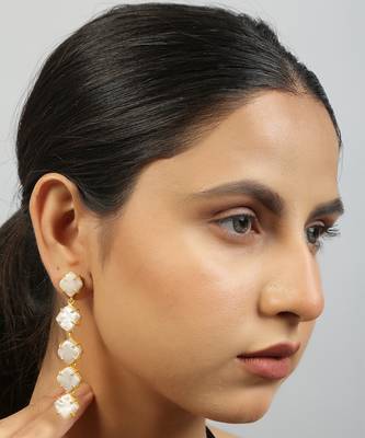 Off white fresh water pearl long earrings 1