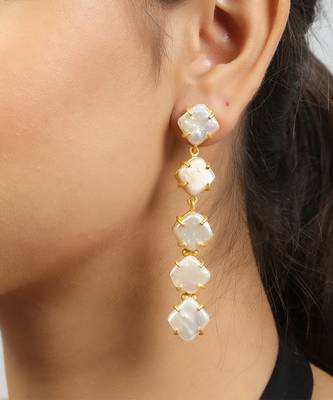 Off white fresh water pearl long earrings 2