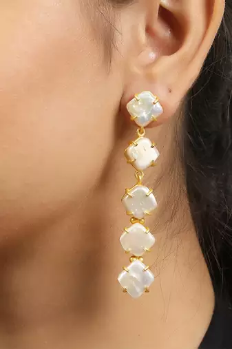 Off white fresh water pearl long earrings