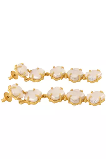 Off white fresh water pearl long earrings