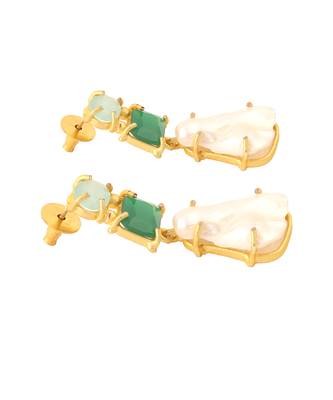Baroque pearl green monalisa stone earrings 3