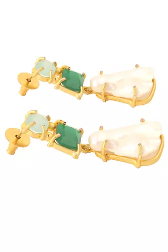 Baroque pearl green monalisa stone earrings