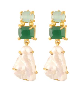 Baroque pearl green monalisa stone earrings 4