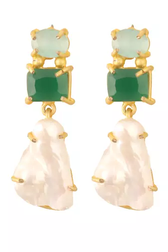 Baroque pearl green monalisa stone earrings