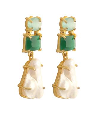 Baroque pearl green monalisa stone earrings 5