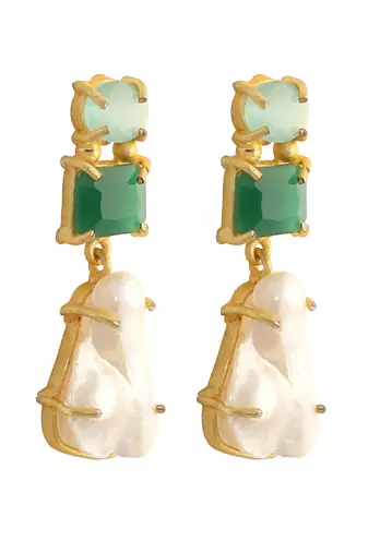 Baroque pearl green monalisa stone earrings