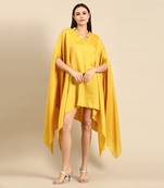 Yellow slub silk kaftan dress