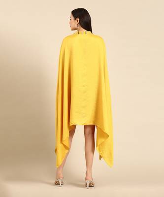 Yellow slub silk kaftan dress 4
