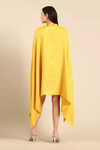 Yellow slub silk kaftan dress