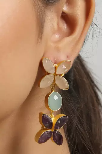 Aqua chalcedony & amethyst earrings