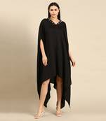 Black slub silk kaftan dress