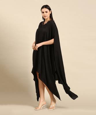 Black slub silk kaftan dress 2