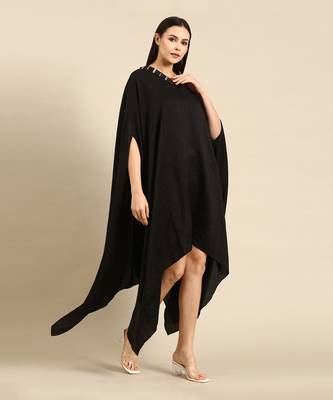 Black slub silk kaftan dress 3