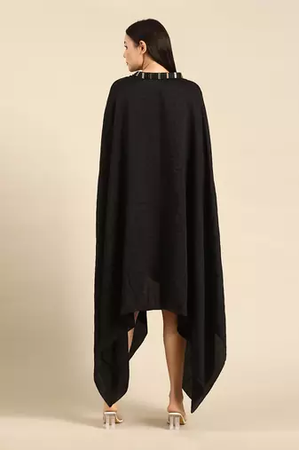 Black slub silk kaftan dress