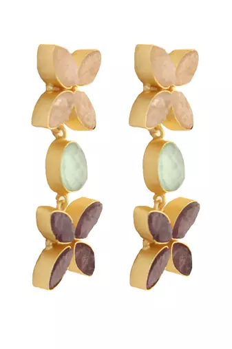 Aqua chalcedony & amethyst earrings