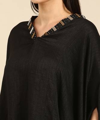 Black slub silk kaftan dress 5