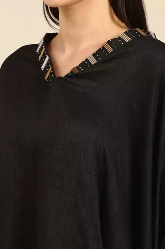 Black slub silk kaftan dress