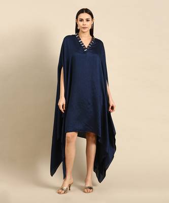 Blue slub silk kaftan dress 1