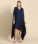 Blue slub silk kaftan dress