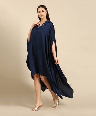 Blue slub silk kaftan dress 2