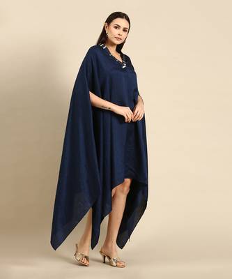 Blue slub silk kaftan dress 3