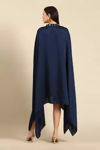 Blue slub silk kaftan dress