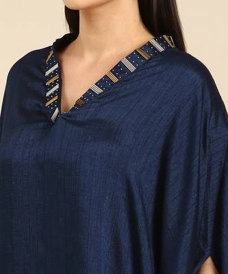 Blue slub silk kaftan dress 5