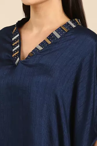 Blue slub silk kaftan dress