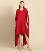 Red slub silk kaftan dress