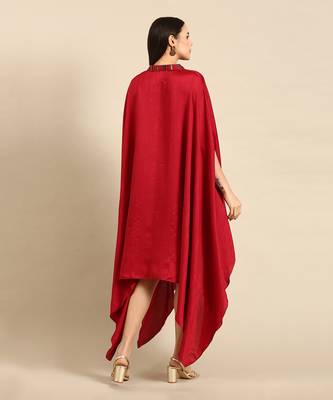 Red slub silk kaftan dress 4